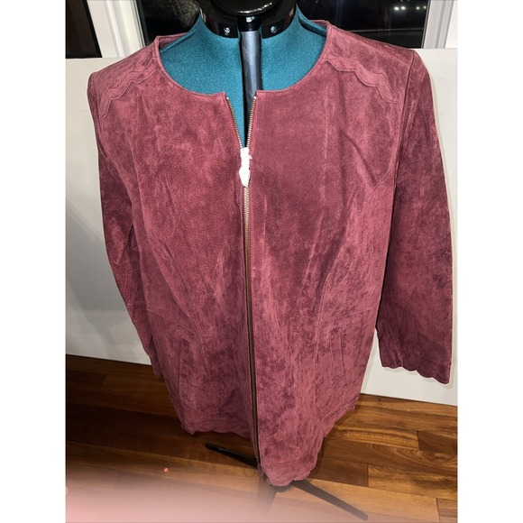 Dennis Basso - Maroon Suede Zipper Women's Coat - Size 26W QVC - Picture 1 of 6